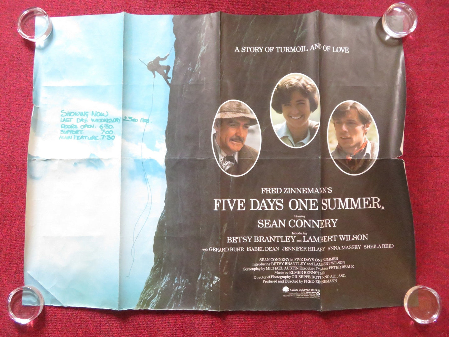 FIVE DAYS ONE SUMMMER UK QUAD (30"x 40") ROLLED POSTER SEAN CONNERY 1982 Rendezvous Cinema Movie posters