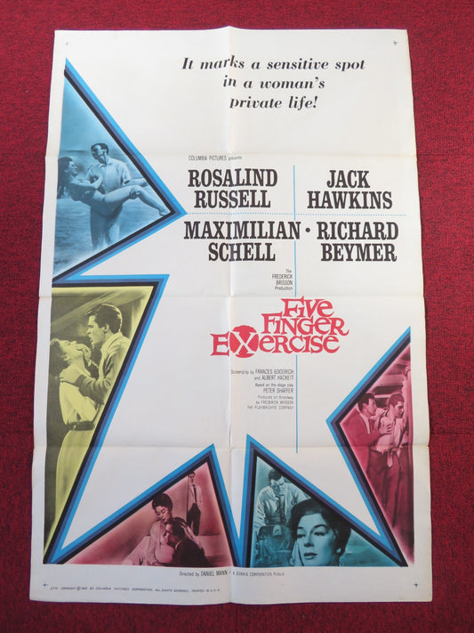 FIVE FINGER EXERCISE FOLDED US ONE SHEET POSTER ROSALIND RUSSELL J. HAWKINS 1962 Rendezvous Cinema Movie posters