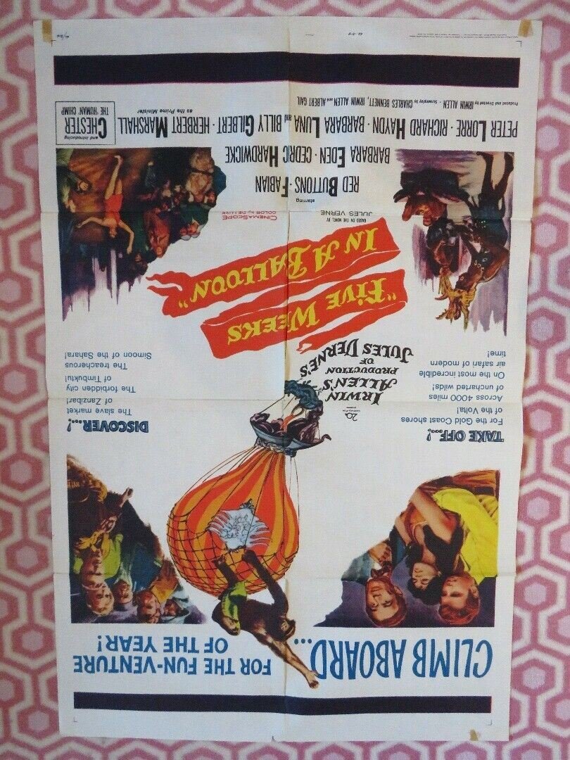 FIVES WEEKS IN A BALLOON US ONE SHEET POSTER PETER LORRE RED BUTTONS 1962 Movie posters