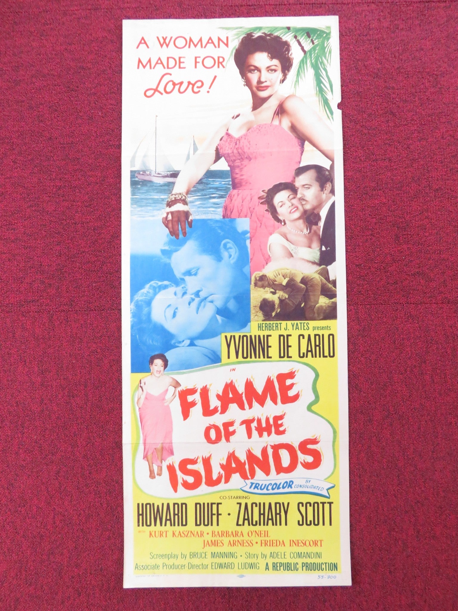 FLAME OF THE ISLANDS US INSERT (14"x 36") POSTER YVONNE DE CARLO H. DUFF 1955 Rendezvous Cinema Movie posters