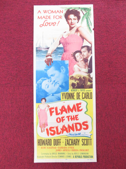 FLAME OF THE ISLANDS US INSERT (14"x 36") POSTER YVONNE DE CARLO H. DUFF 1955 Rendezvous Cinema Movie posters