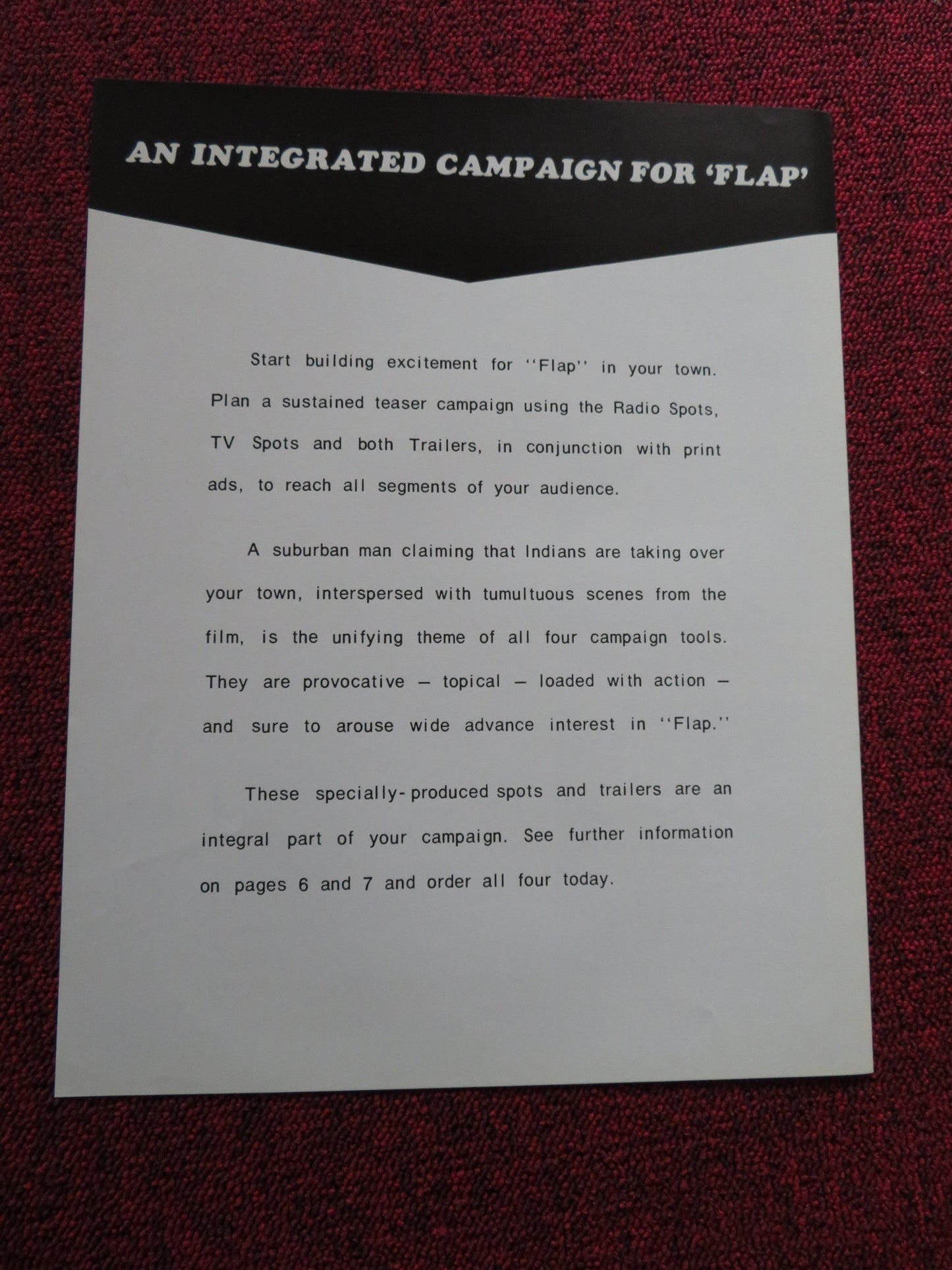 FLAP US PRESSBOOK UNCUT AND SUPPLEMENT ANTHONY QUINN CLAUDE AKINS 1970 Rendezvous Cinema Movie posters