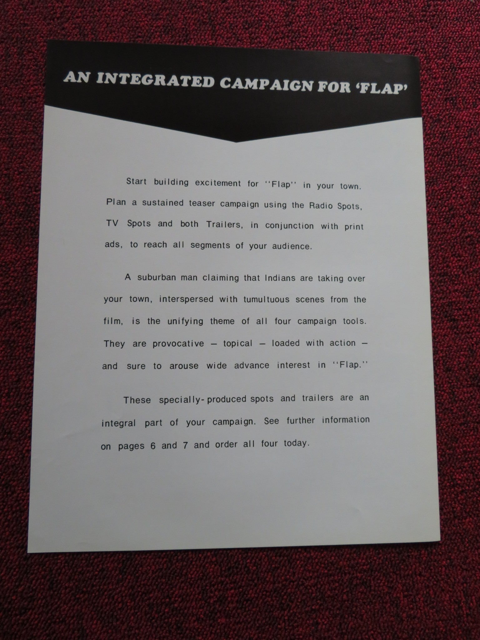 FLAP US PRESSBOOK UNCUT AND SUPPLEMENT ANTHONY QUINN CLAUDE AKINS 1970 Rendezvous Cinema Movie posters