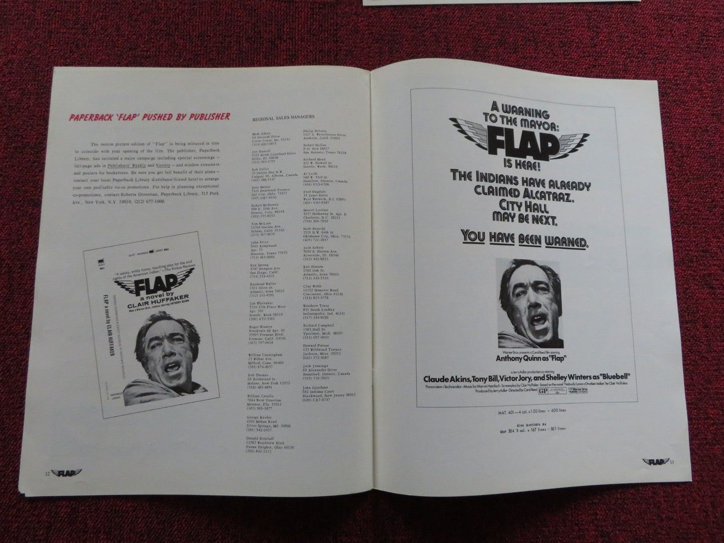 FLAP US PRESSBOOK UNCUT AND SUPPLEMENT ANTHONY QUINN CLAUDE AKINS 1970 Rendezvous Cinema Movie posters