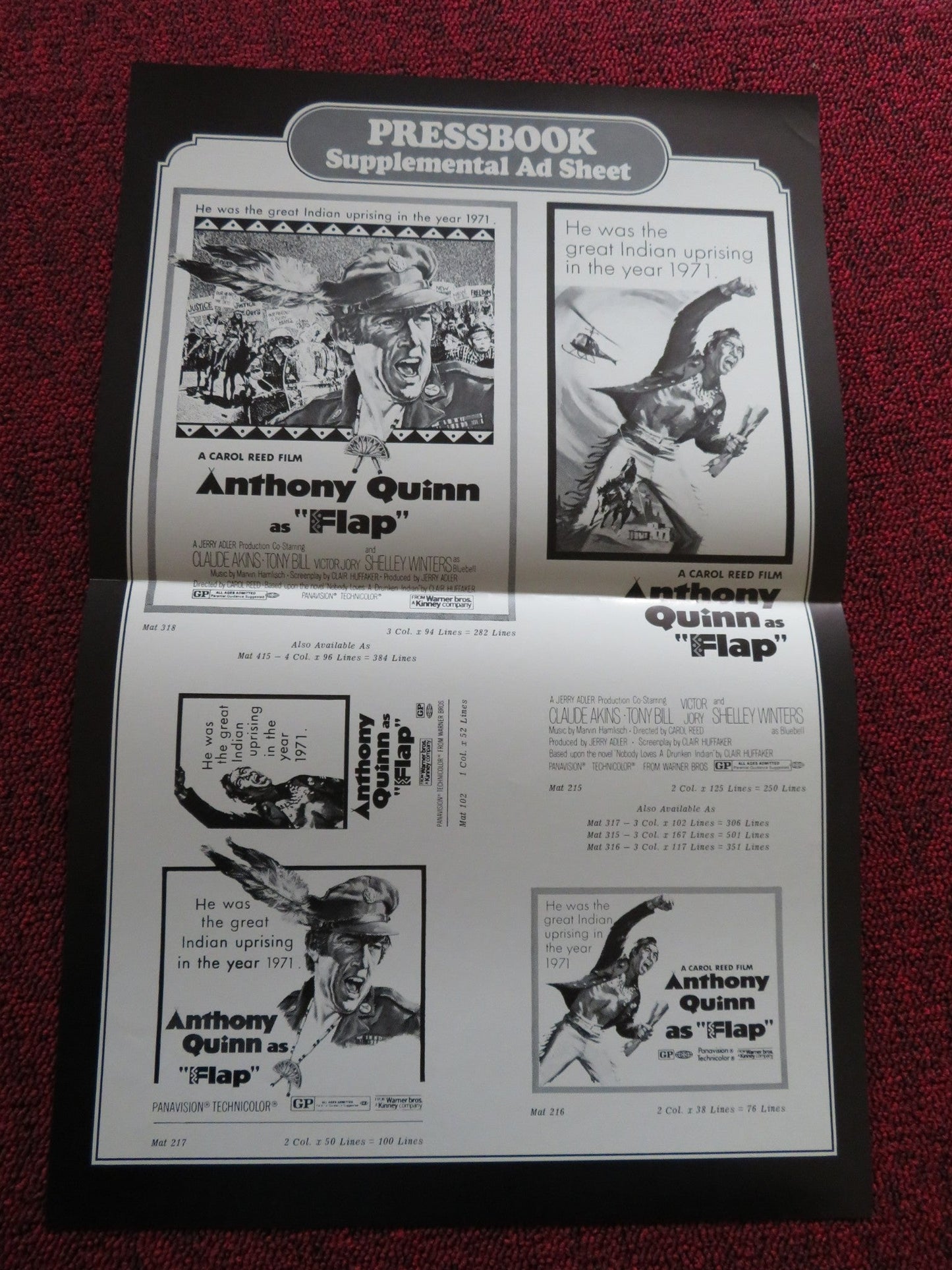 FLAP US PRESSBOOK UNCUT AND SUPPLEMENT ANTHONY QUINN CLAUDE AKINS 1970 Rendezvous Cinema Movie posters