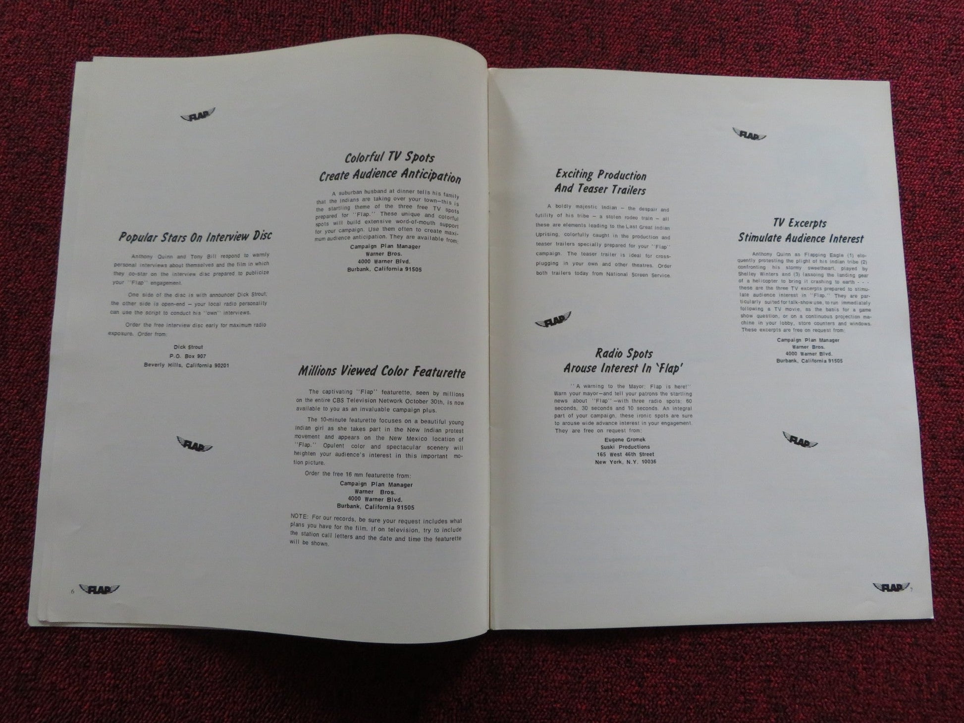 FLAP US PRESSBOOK UNCUT AND SUPPLEMENT ANTHONY QUINN CLAUDE AKINS 1970 Rendezvous Cinema Movie posters