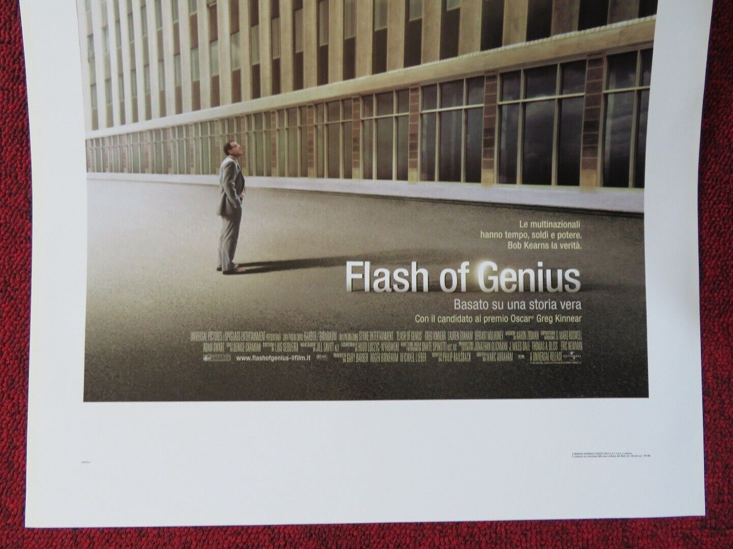 FLASH OF GENIUS ITALIAN LOCANDINA (27.5"x13") POSTER GREG GINNEAR 2008 Movie posters