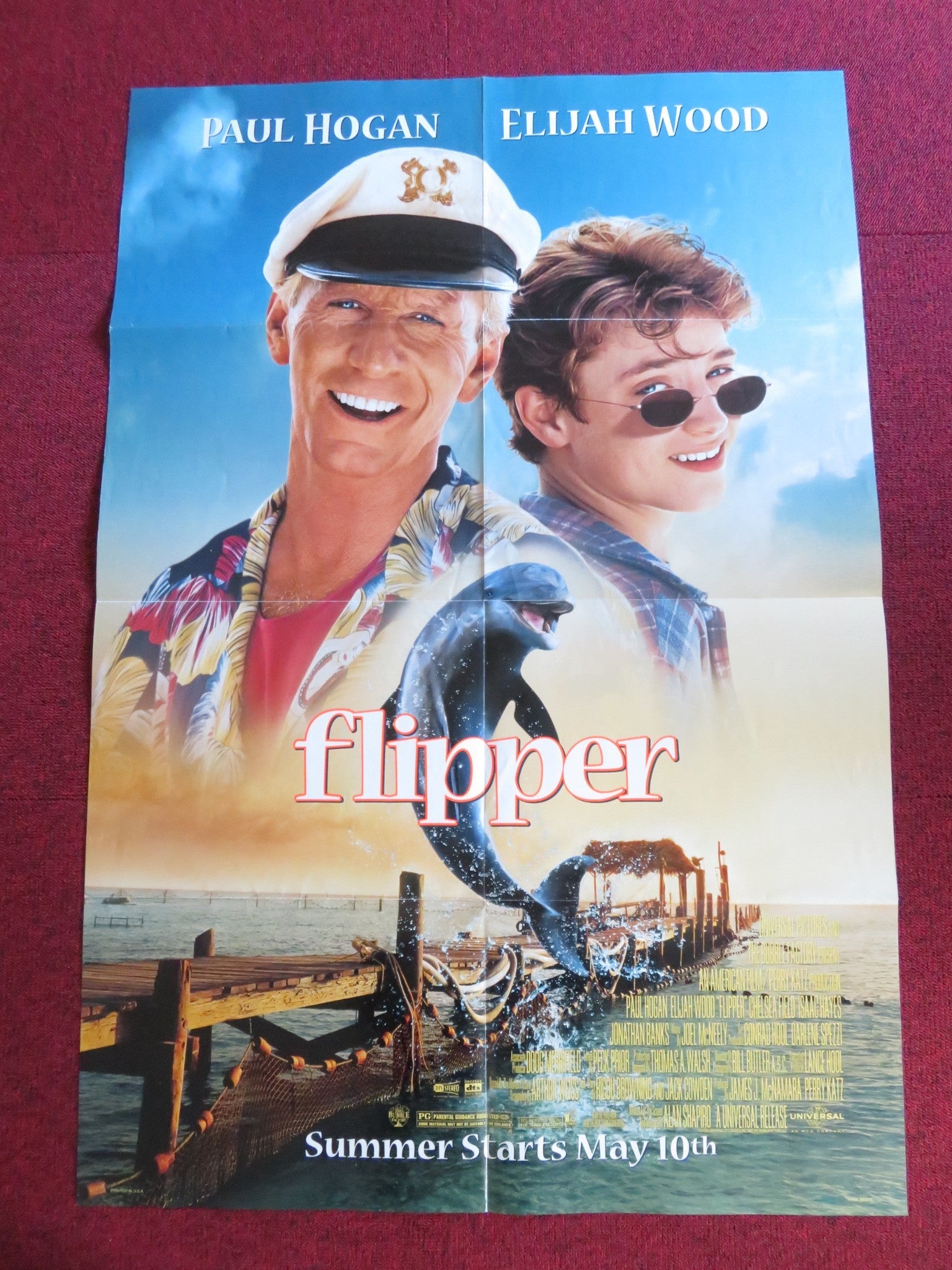 FLIPPER FOLDED US ONE SHEET POSTER PAUL HOGAN ELIJAH WOOD 1996 Rendezvous Cinema Movie posters