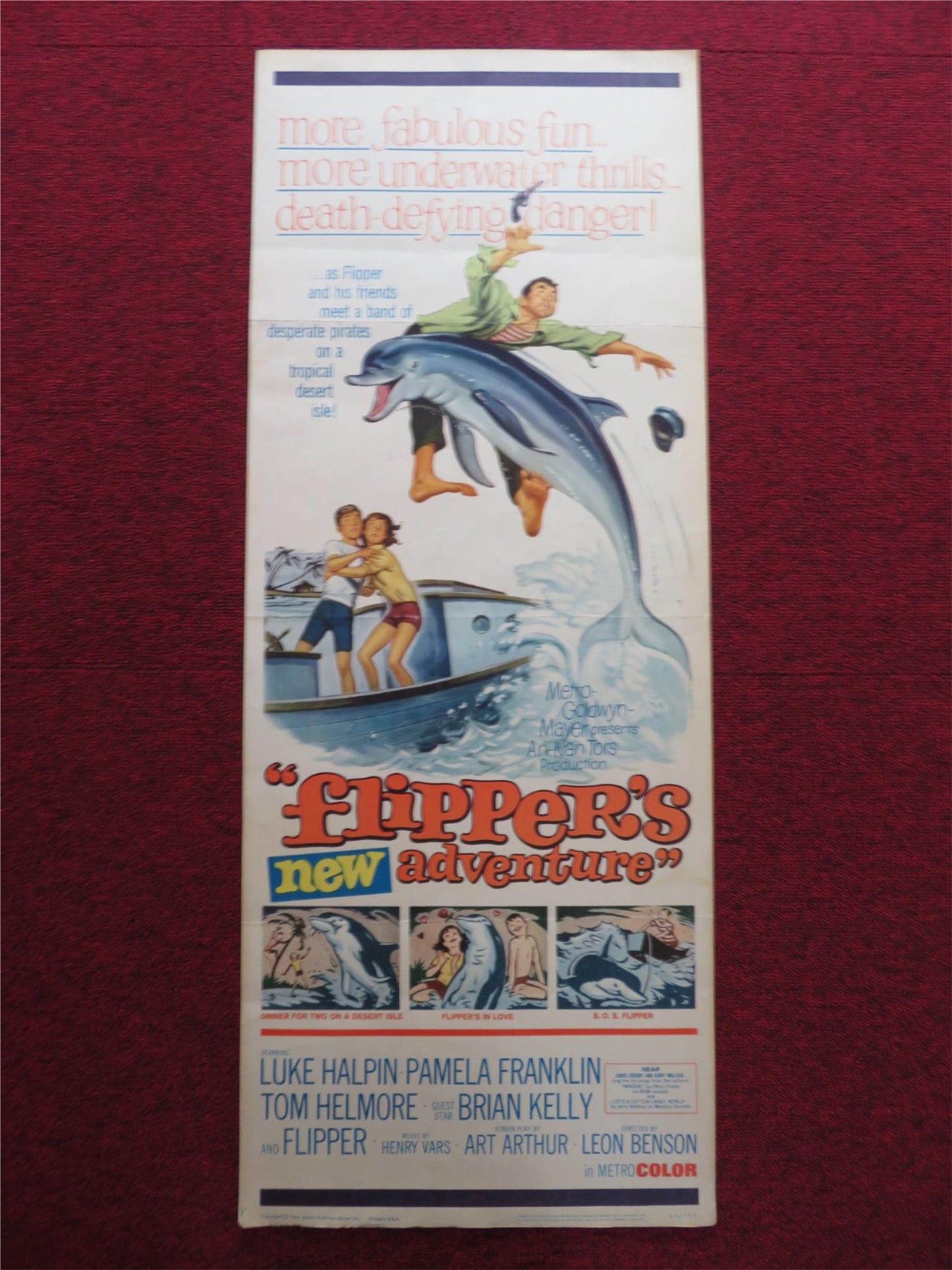 FLIPPER'S NEW ADVENTURE US INSERT (14"x 36") POSTER LUKE HALPIN BRIAN KELLY 1964 Rendezvous Cinema Movie posters