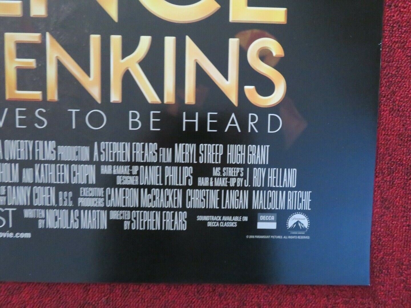 FLORENCE FOSTER JENKINS US ONE SHEET ROLLED POSTER MERYL STREEP HUGH GRANT 2016 Movie posters