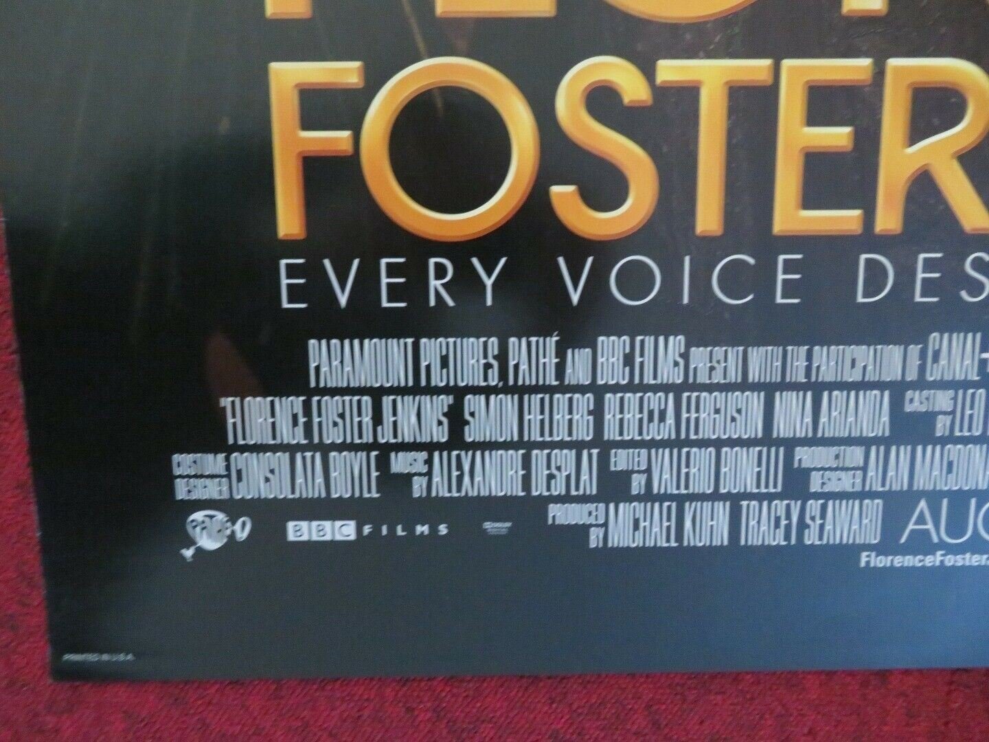 FLORENCE FOSTER JENKINS US ONE SHEET ROLLED POSTER MERYL STREEP HUGH GRANT 2016 Movie posters