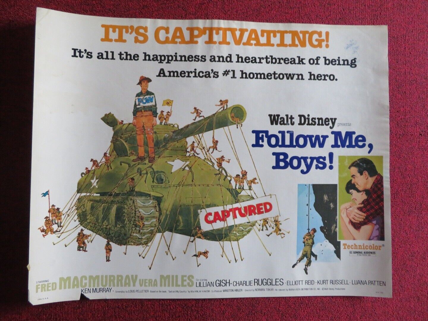 FOLLOW ME, BOYS! US HALF SHEET (22"x 28") POSTER DISNEY VERA MILES 1976 Movie posters
