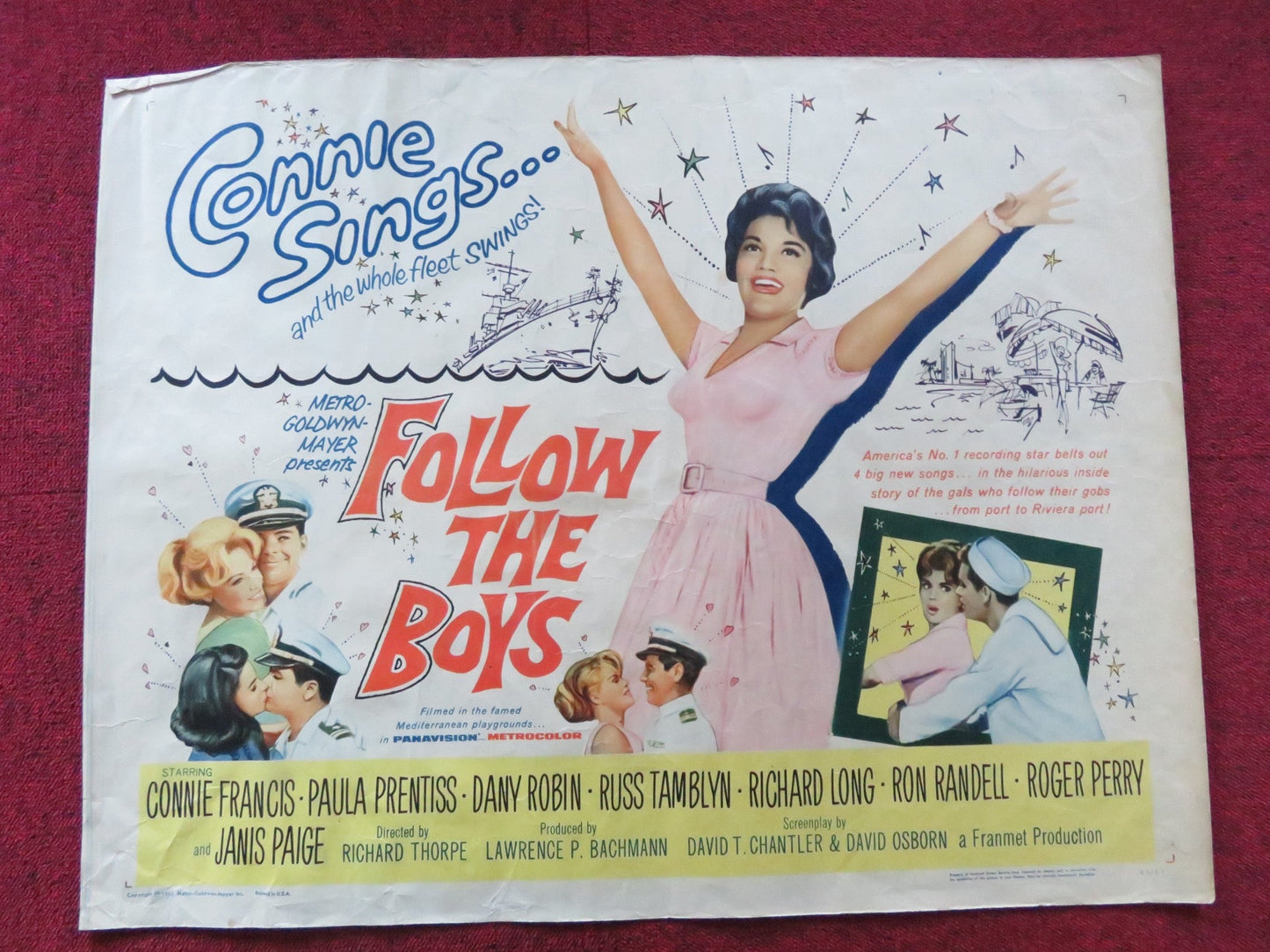 FOLLOW THE BOYS HALF SHEET (22"x 28") POSTER CONNIE FRANCIS PAULA PRENTISS 1963 Rendezvous Cinema Movie posters