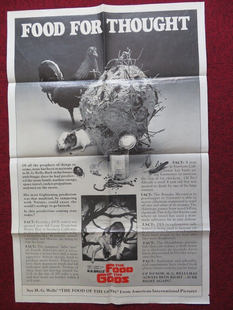 FOOD OF THE GODS FOLDED US ONE SHEET POSTER H.G. WELLS MARJOE GORTNER 1976 - Rendezvous Cinema