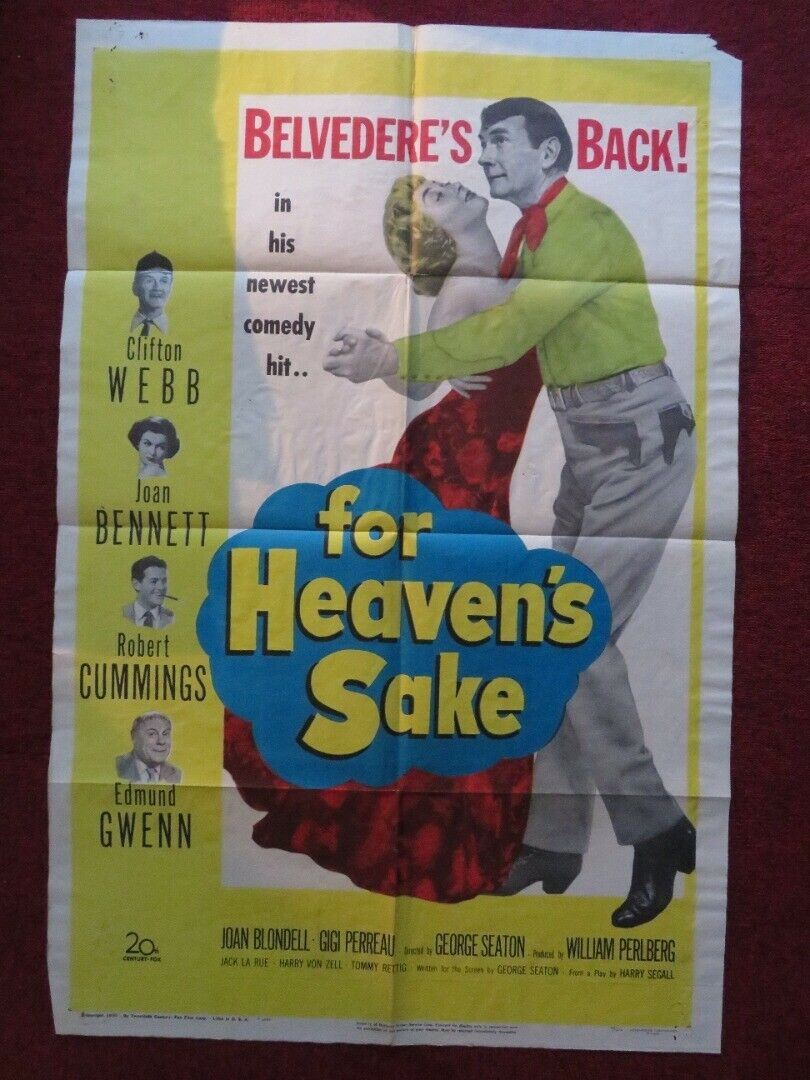 FOR HEAVEN'S SAKE FOLDED US ONE SHEET POSTER CLIFTON WEBB JOAN BENNETT 1950 Movie posters