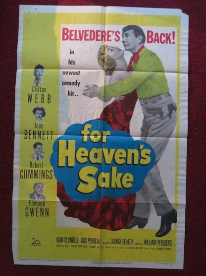 FOR HEAVEN'S SAKE FOLDED US ONE SHEET POSTER CLIFTON WEBB JOAN BENNETT 1950 Movie posters