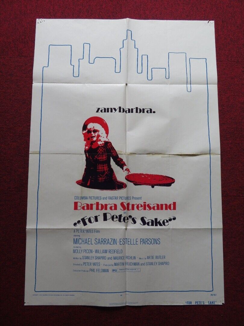 FOR PETE'S SAKE FOLDED US ONE SHEET POSTER BARBARA STREISAND M. SARRAZIN 1974 Movie posters