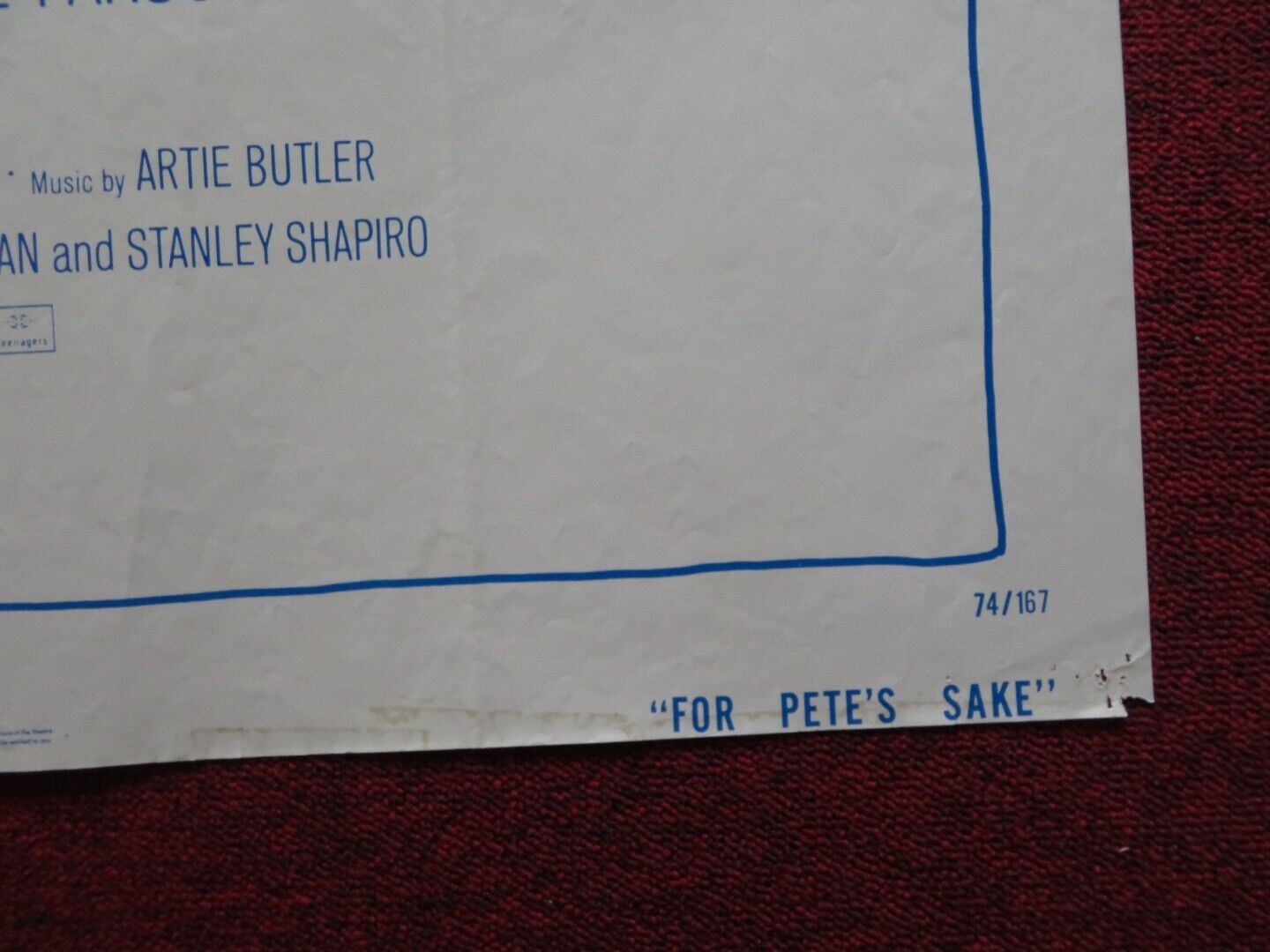 FOR PETE'S SAKE FOLDED US ONE SHEET POSTER BARBARA STREISAND M. SARRAZIN 1974 Movie posters