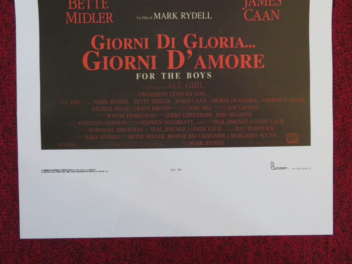 FOR THE BOYS ITALIAN LOCANDINA POSTER BETTE MIDLER JAMES CAAN 1991 Rendezvous Cinema Movie posters