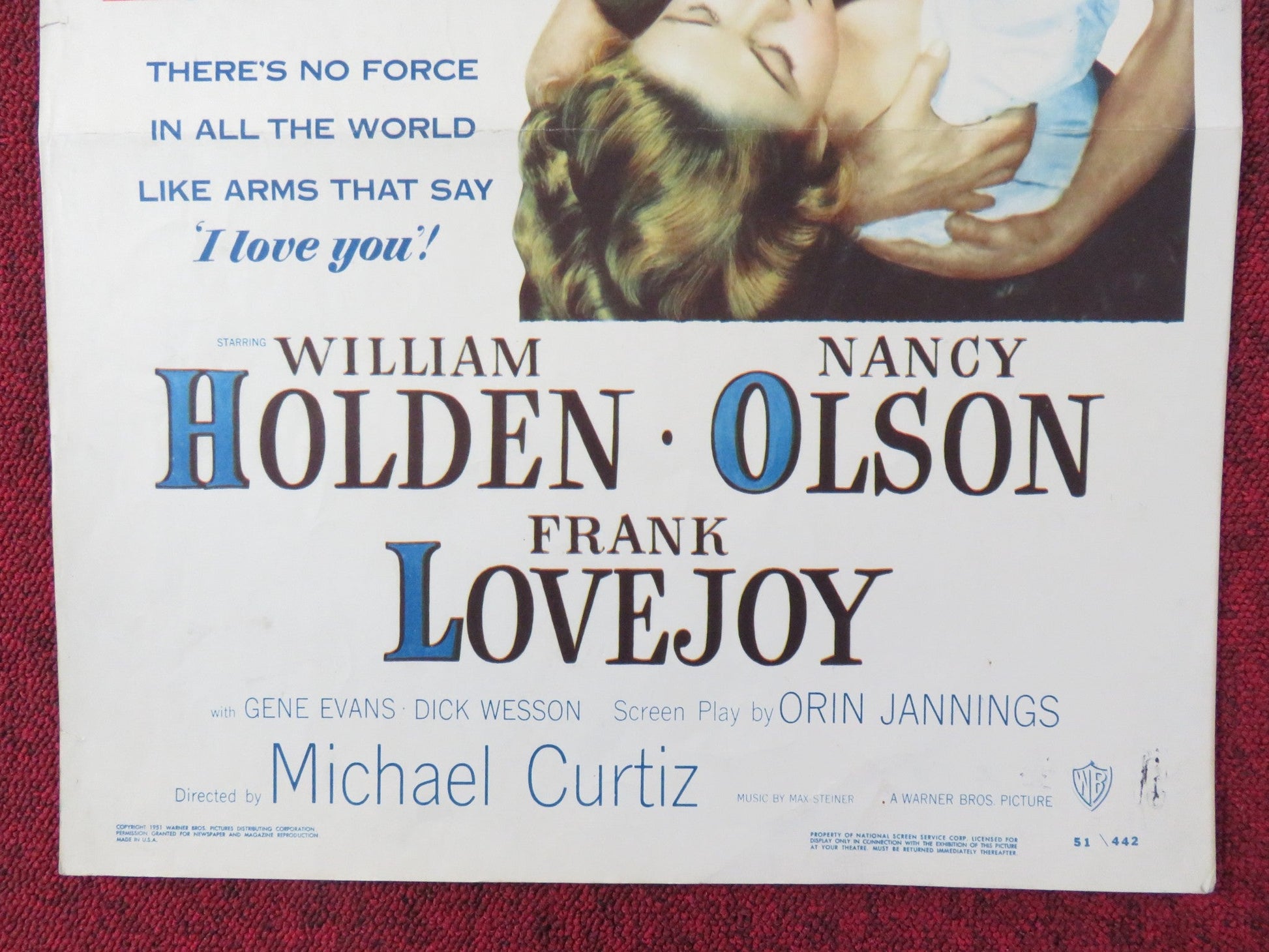 FORCE OF ARMS US INSERT (14"x 36") POSTER WILLIAM HOLDEN NANCY OLSON 1951 Rendezvous Cinema Movie posters