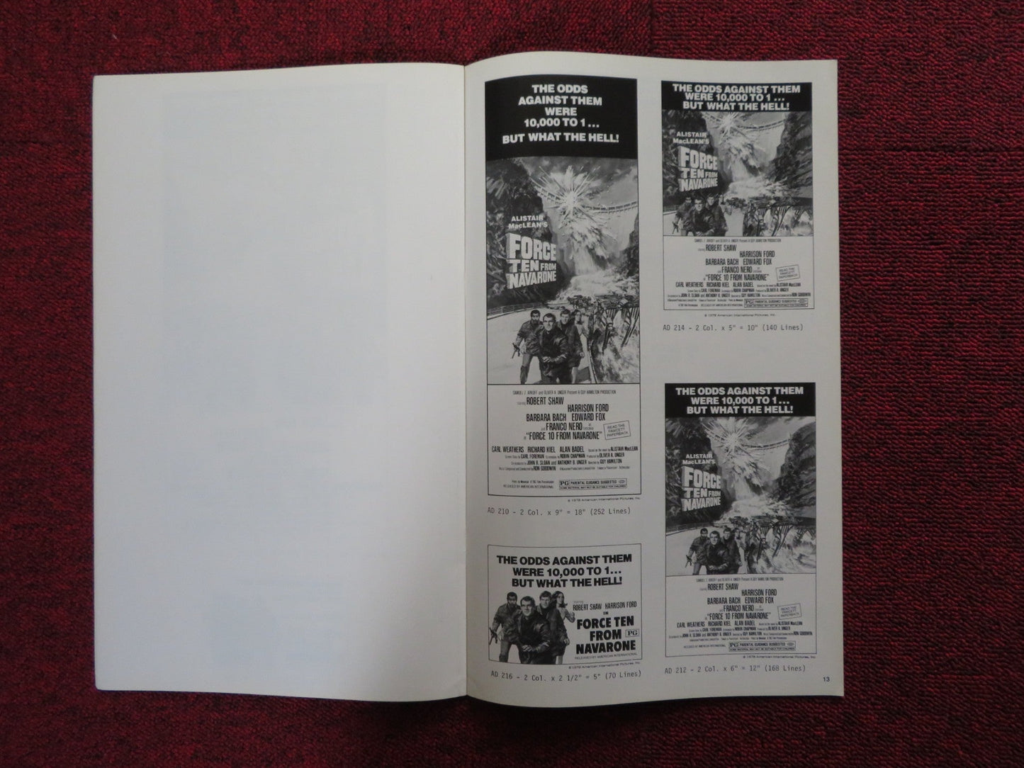 FORCE TEN FROM NAVARONE - PRESSBOOK UNCUT AMERICAN INTERNATIONAL ROBERT SHAW 1978 Rendezvous Cinema Movie posters