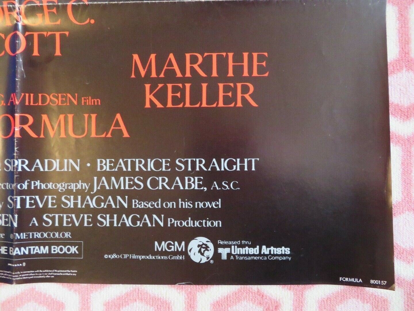 FORMULA US ONE SHEET POSTER GEROGE C.SCOTT MARLON BRANDO 1980 Movie posters