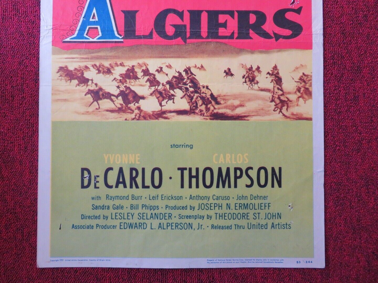 FORT ALGIERS US INSERT (14"x 36") POSTER YVONNE DECARLO CARLOS THOMPSON 1953 Movie posters