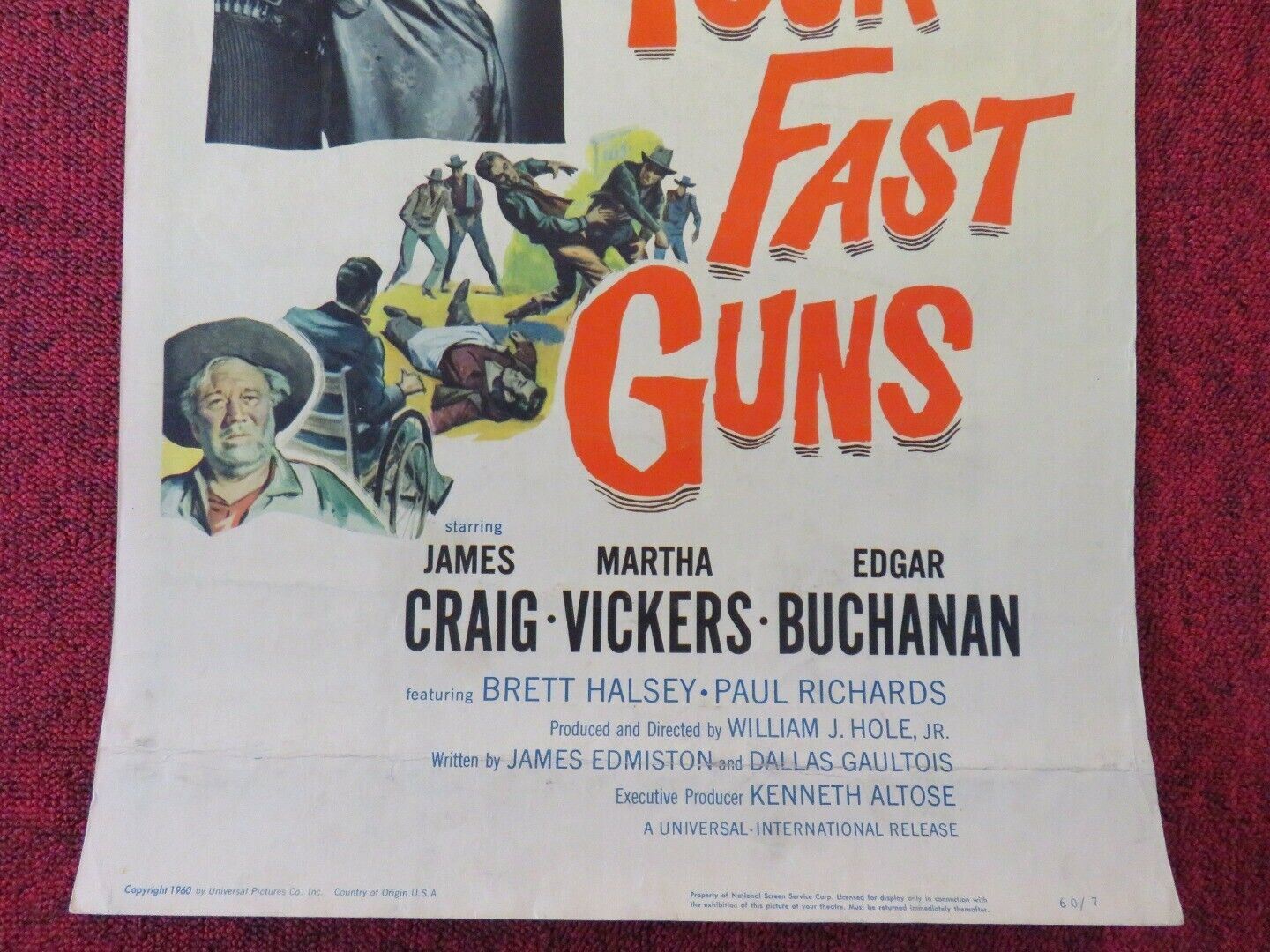 FOUR FAST GUNS US INSERT (14"x 36") POSTER JAMES CRAIG MARTHA VICKERS 1960 Rendezvous Cinema Movie posters