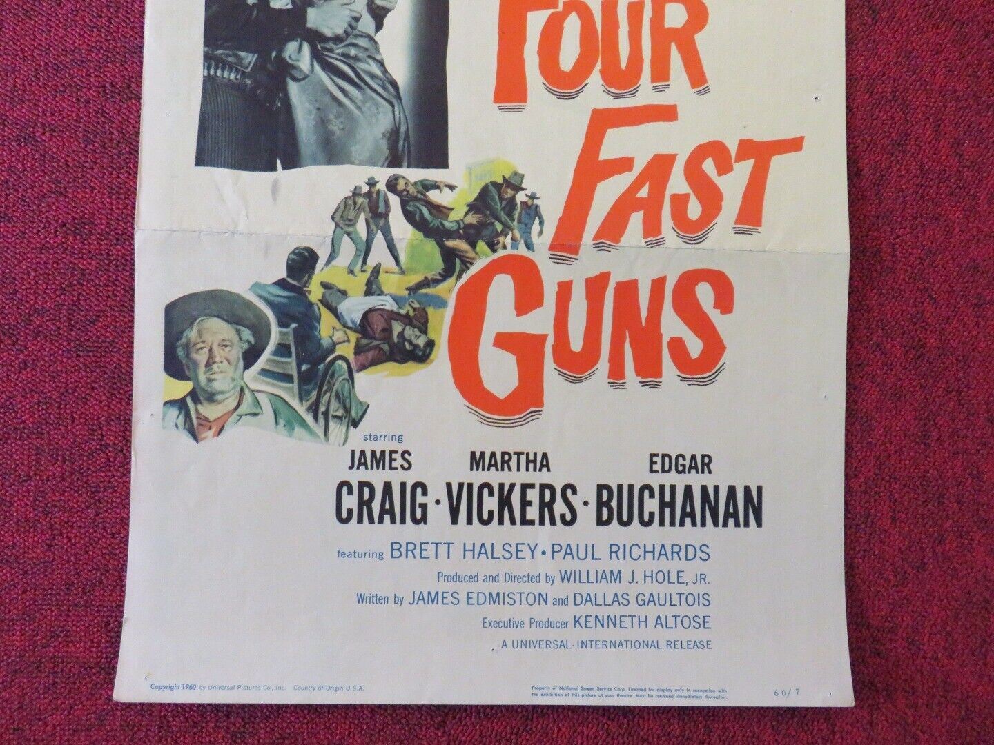 FOUR FAST GUNS US INSERT (14"x 36") POSTER JAMES CRAIG MARTHA VICKERS 1960 - Rendezvous Cinema