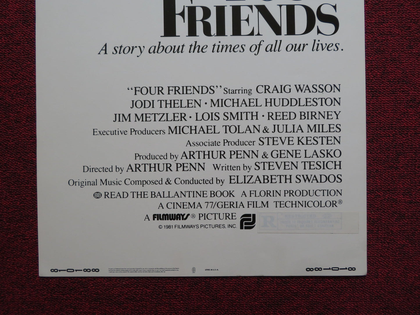 FOUR FRIENDS US INSERT (14"x 36") POSTER CRAIG WASSON JODI THELEN 1981 Rendezvous Cinema Movie posters