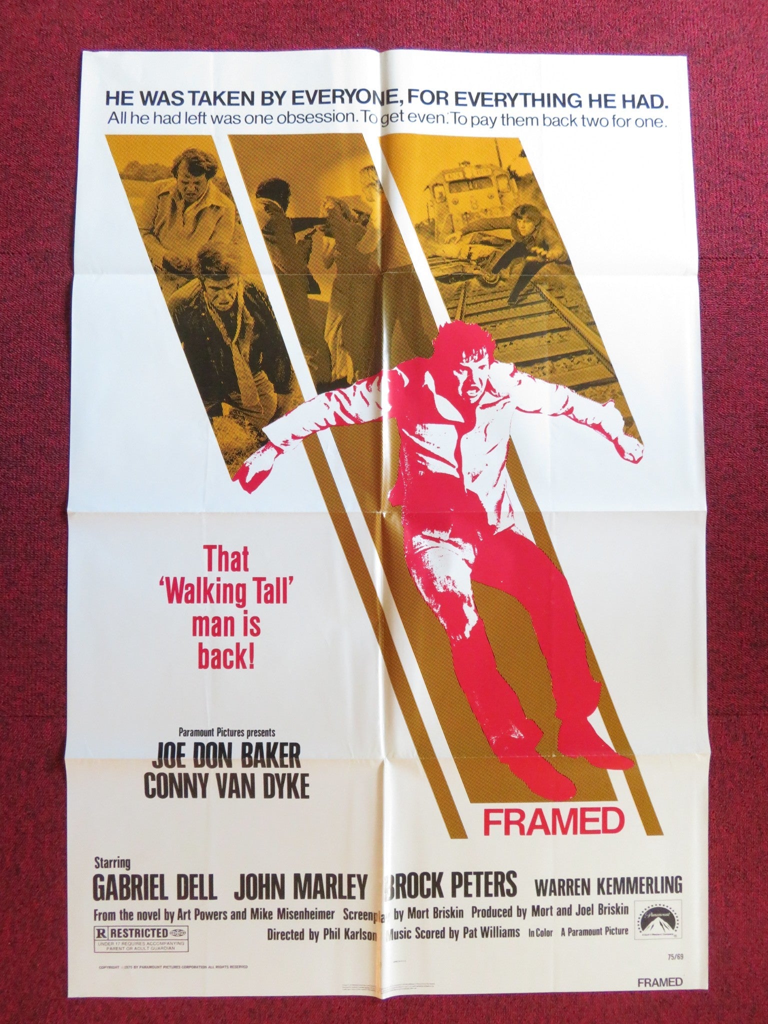 FRAMED FOLDED US ONE SHEET POSTER JOE DON BAKER CONNY VAN DYKE 1975 Rendezvous Cinema Movie posters