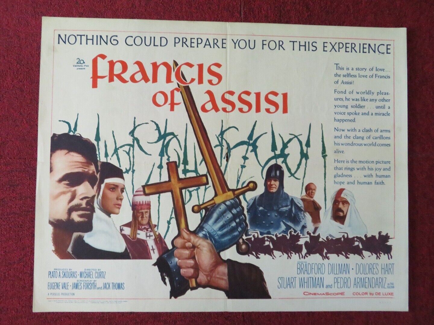 FRANCIS OF ASSISI US HALF SHEET (22"x 28") POSTER BRADFORD DILLMAN 1961 Movie posters