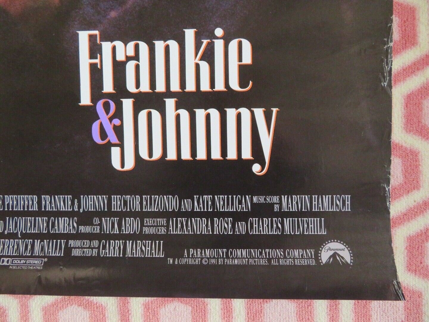 FRANKIE & JOHNNY ONE SHEET ROLLED POSTER AL PACINO MICHELLE PFEIFFER 1991 - Rendezvous Cinema