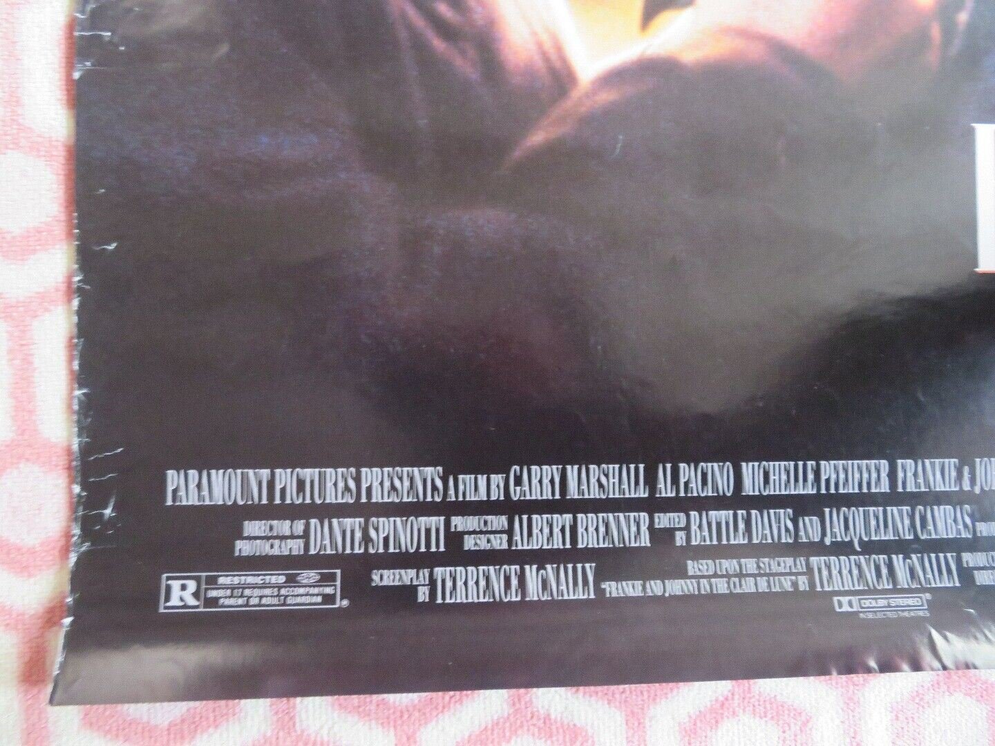 FRANKIE & JOHNNY ONE SHEET ROLLED POSTER AL PACINO MICHELLE PFEIFFER 1991 - Rendezvous Cinema