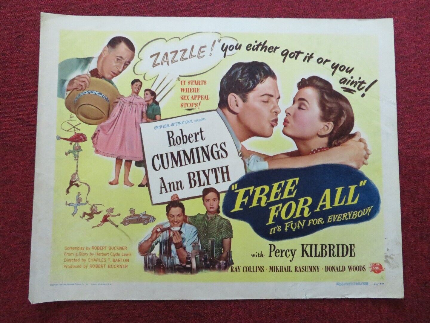 FREE FOR ALL US HALF SHEET (22"x 28") POSTER ROBERT CUMMINGS 1949 Movie posters