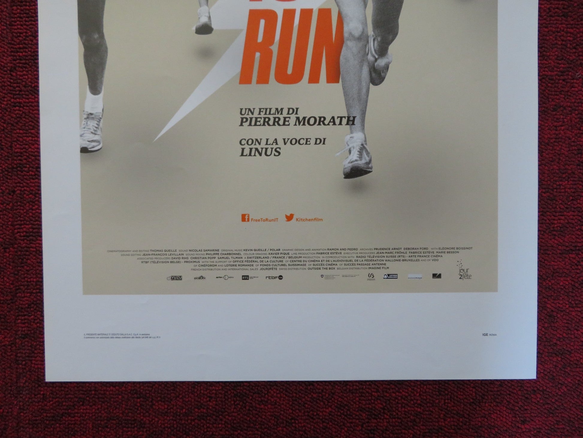 FREE TO RUN ITALIAN LOCANDINA POSTER DENIS ALCADE NEIL AMDUR 2016 Rendezvous Cinema Movie posters