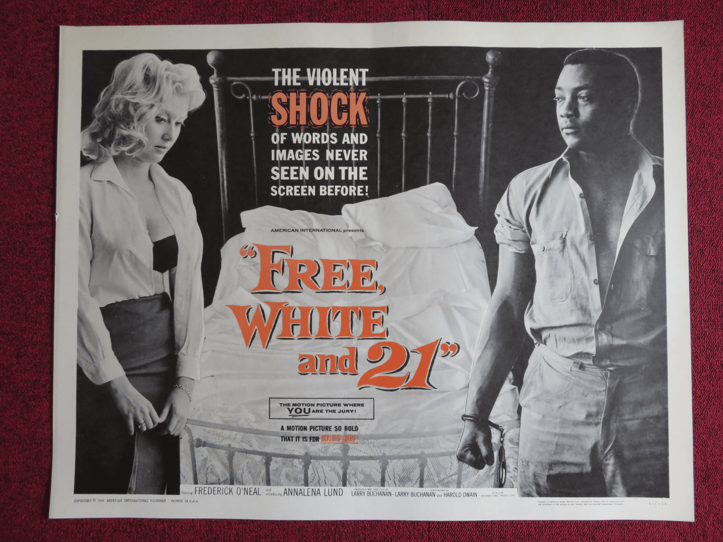 FREE, WHITE AND 21 US HALF SHEET (22"x 28") POSTER FREDERICK O'NEAL 1963 Rendezvous Cinema Movie posters