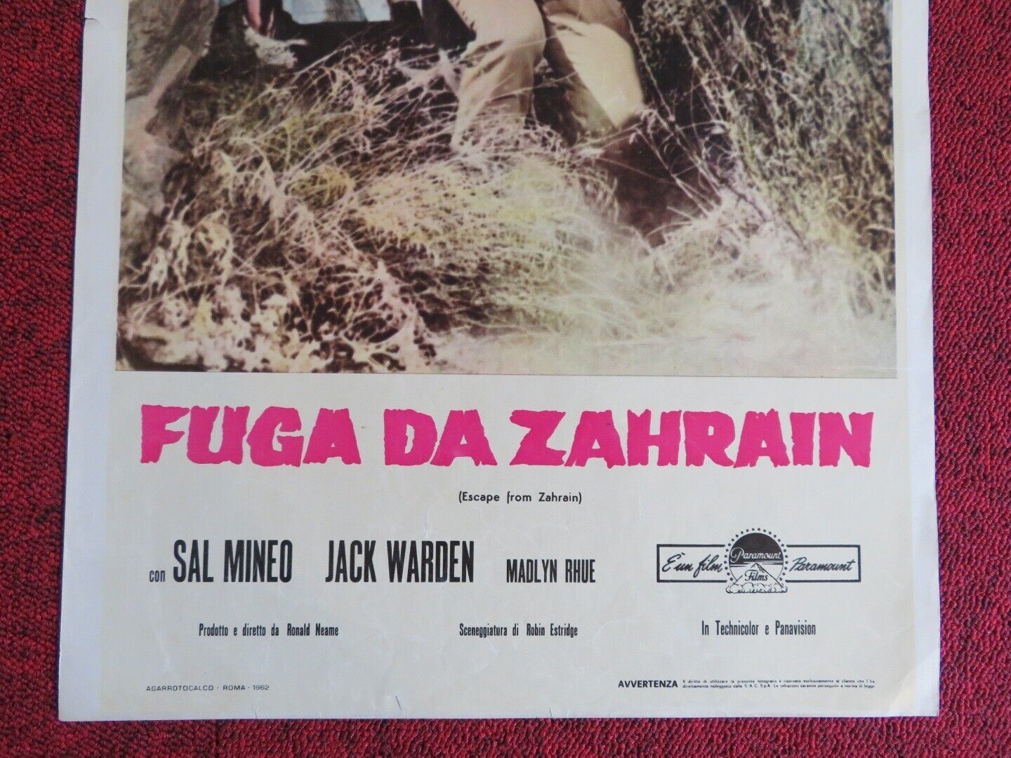 FUGA DA ZAHRAIN / Escape from Zahrain ITALIAN LOCANDINA (27.5"x13") POSTER 1962 Movie posters