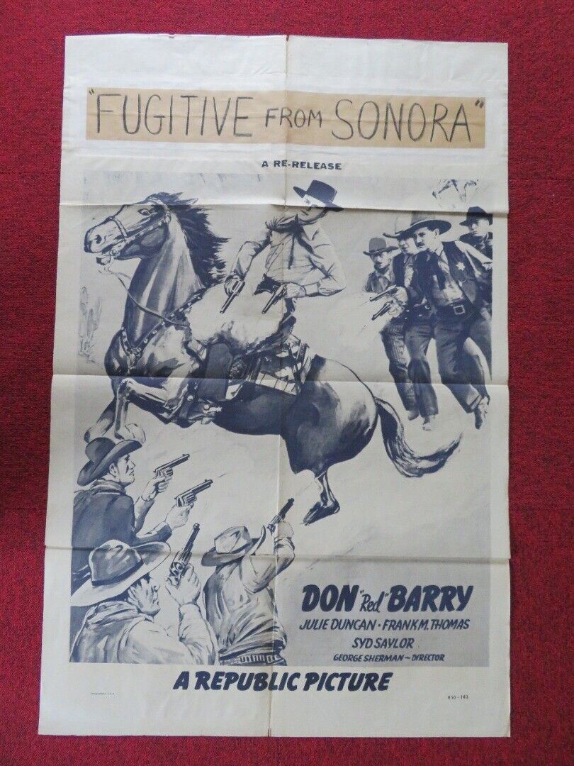 FUGITIVE FROM SONORA FOLDED US ONE SHEET POSTER DON 'RED' BARRY 1950 Movie posters