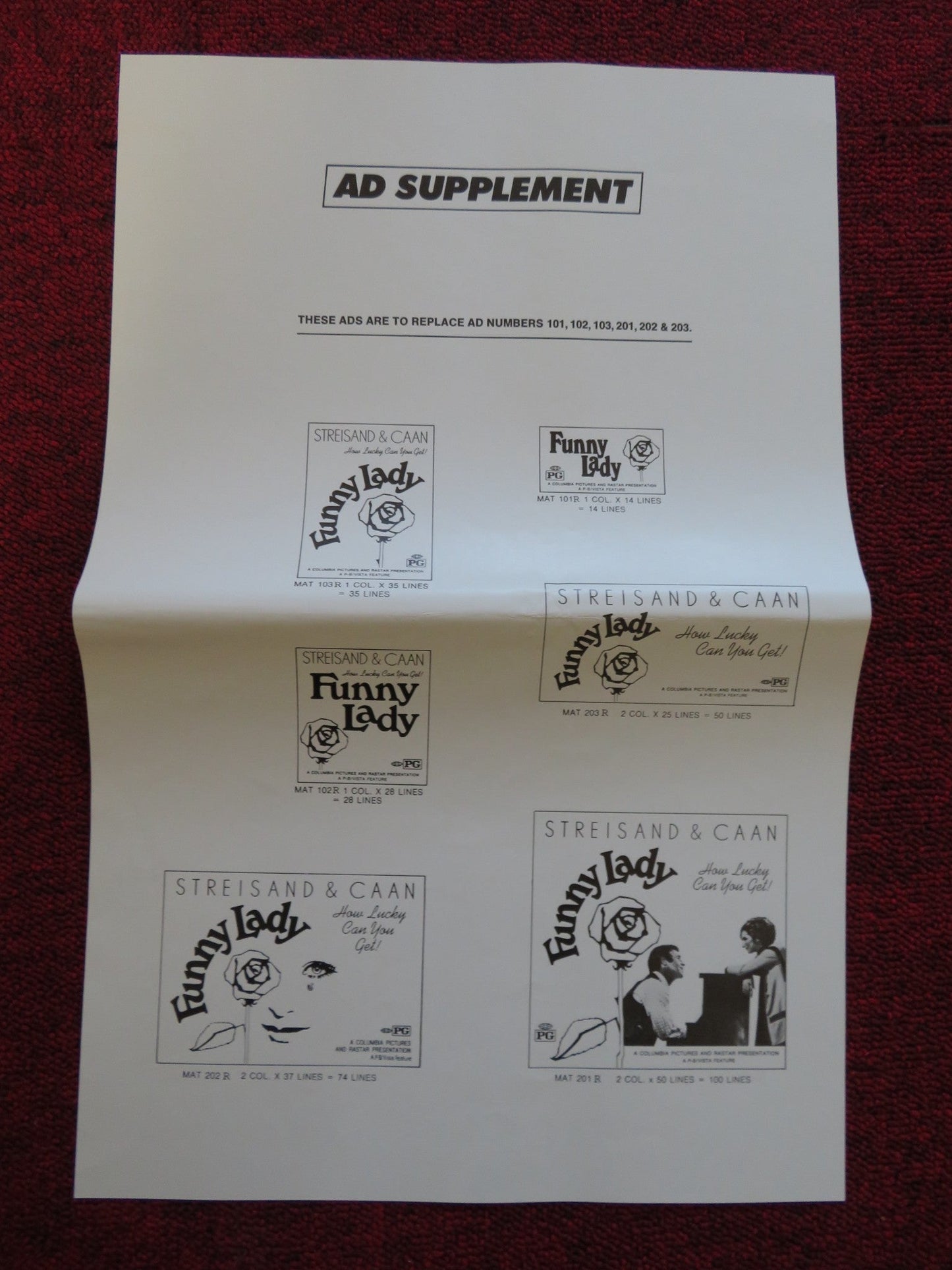 FUNNY LADY UNCUT COLUMBIA PICTURES FOLDED PRESS BOOK STREISAND CAAN 1975 Rendezvous Cinema Movie posters