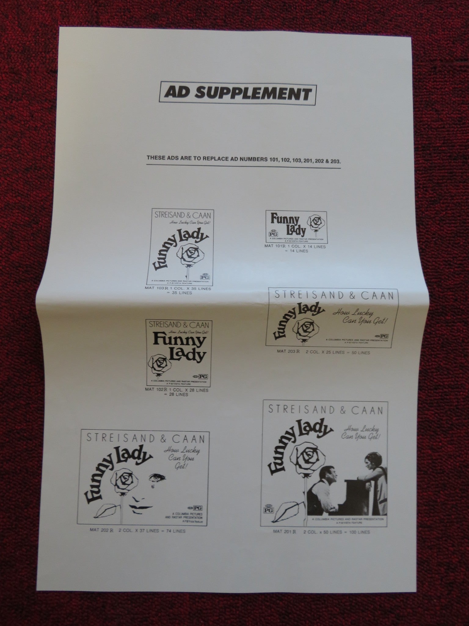 FUNNY LADY UNCUT COLUMBIA PICTURES FOLDED PRESS BOOK STREISAND CAAN 1975 Rendezvous Cinema Movie posters