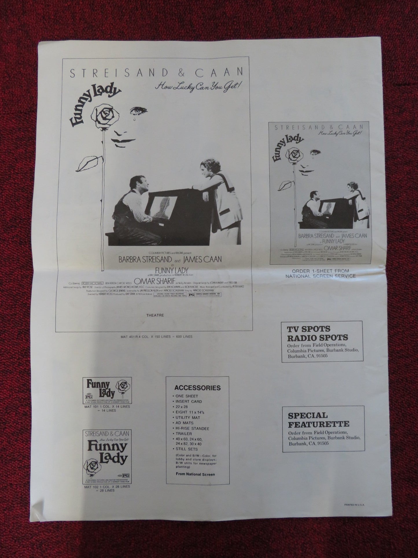 FUNNY LADY UNCUT COLUMBIA PICTURES FOLDED PRESS BOOK STREISAND CAAN 1975 Rendezvous Cinema Movie posters