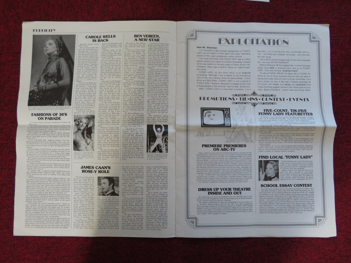 FUNNY LADY UNCUT COLUMBIA PICTURES FOLDED PRESS BOOK STREISAND CAAN 1975 Rendezvous Cinema Movie posters