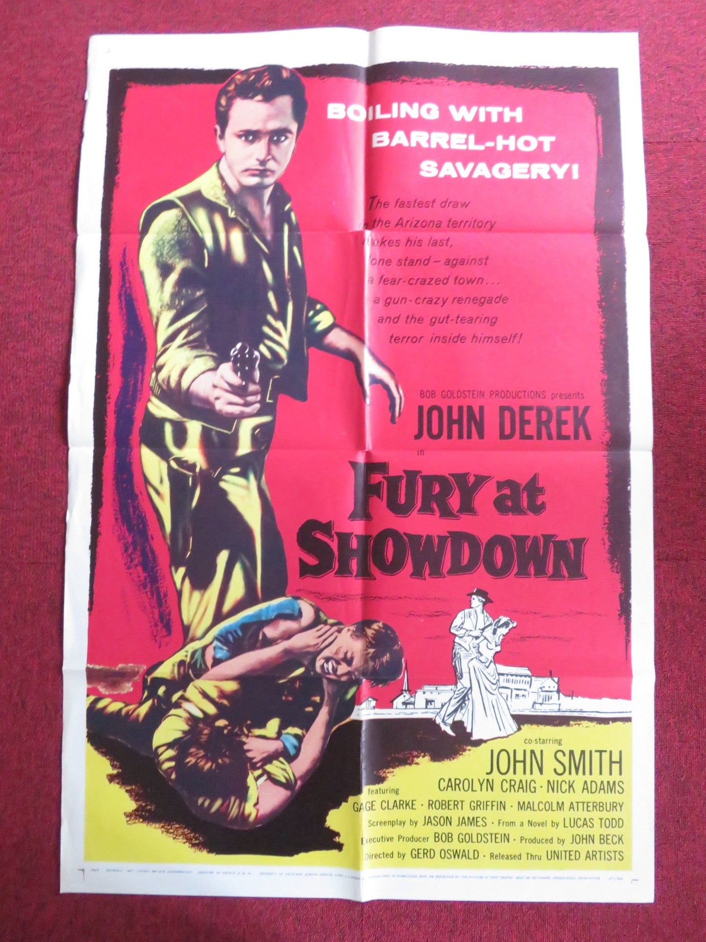 FURY AT SHOWDOWN FOLDED US ONE SHEET POSTER JOHN DEREK JOHN SMITH 1957 Rendezvous Cinema Movie posters