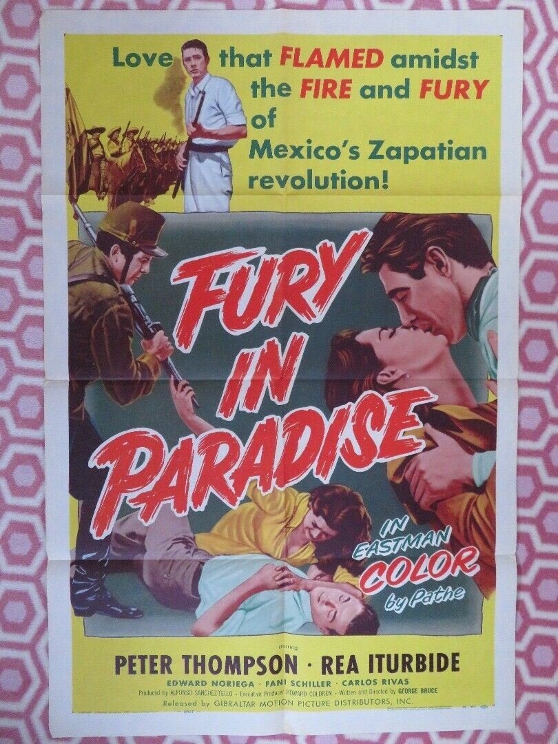 FURY IN PARADISE ONE SHEET FOLDED COLOUR POSTER PETER THOMPSON REA ITURBIDE Rendezvous Cinema Movie posters