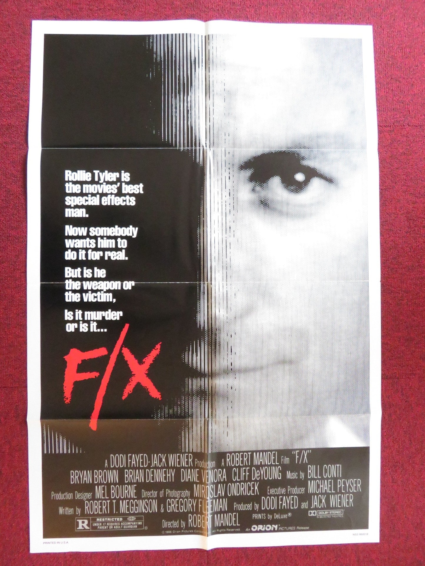 F/X FOLDED US ONE SHEET POSTER BRYAN BROWN BRIAN DENNEHY 1986 Rendezvous Cinema Movie posters