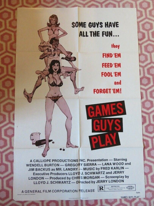 GAMES GUYS PLAY /Goodnight Jackie FOLDED US ONE SHEET POSTER W BURTON '75 Movie posters
