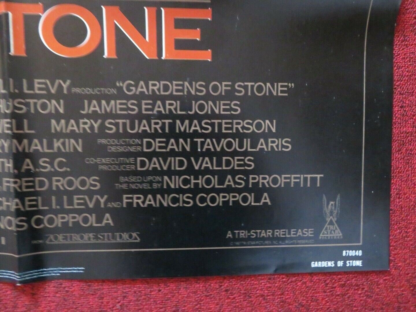 GARDENS OF STONE FOLDED US ONE SHEET POSTER ANJELICA HUSTON JAMES CAAN 1987 Movie posters