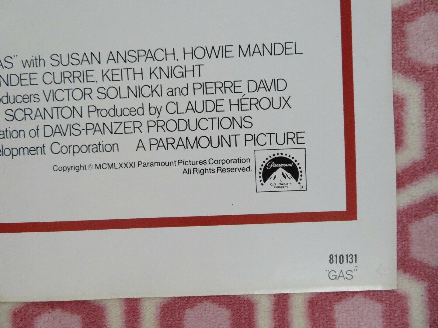 GAS FOLDED US ONE SHEET POSTER PIERRE DAVID PETER S.DAVIS 1981 - Rendezvous Cinema