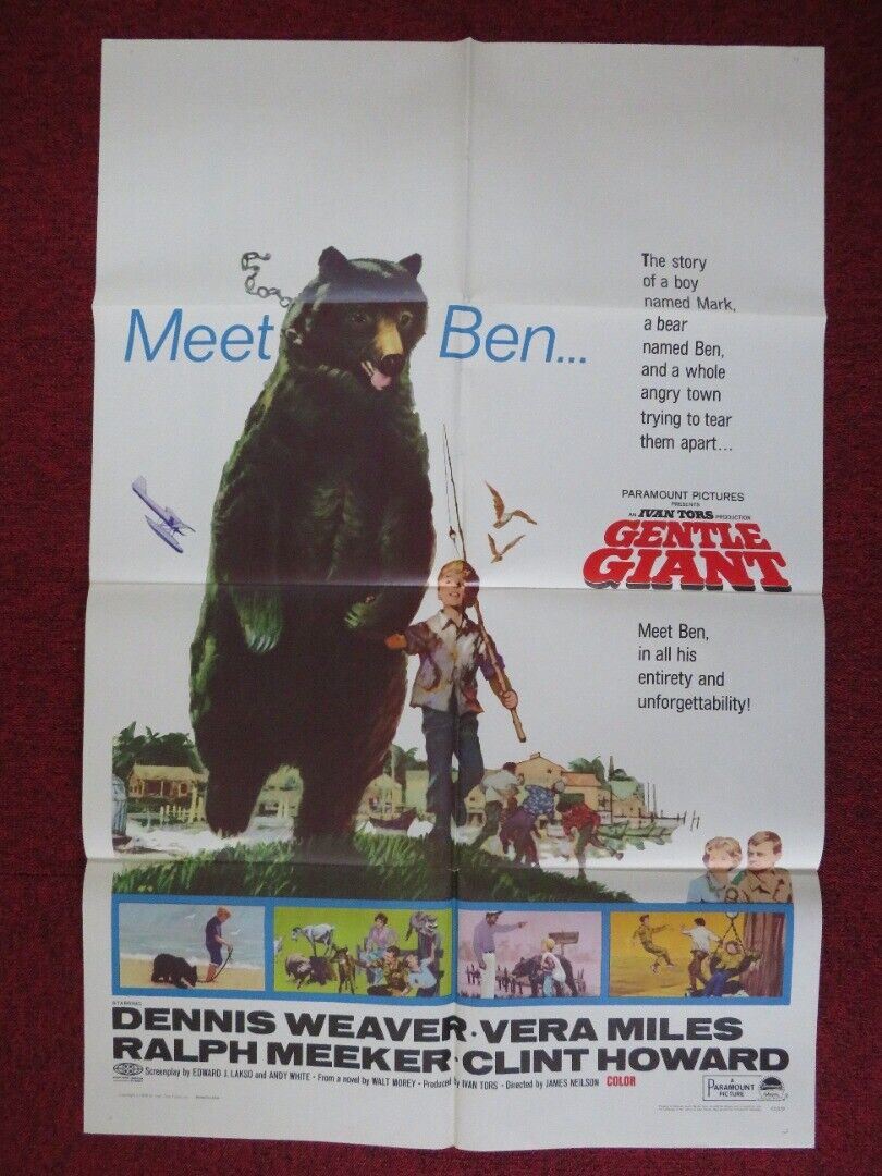 GENTLE GIANT FOLDED U.S ONE SHEET POSTER DENNIS WEAVER VERA MILES 1967 Movie posters